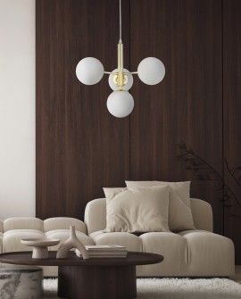 LAMPA WISZĄCA SUFITOWA NOWOCZESNA ZŁOTO KLASYCZNE BIAŁE KULE LEDO 4