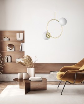 LAMPA WISZĄCA SUFITOWA NOWOCZESNA ZŁOTO KLASYCZNE BIAŁE KULE LEDO 2