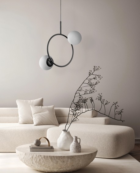 LAMPA WISZĄCA SUFITOWA NOWOCZESNA CZARNA BIAŁE KULE LEDO 2
