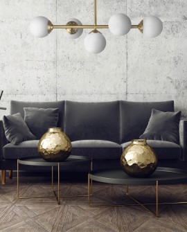 LAMPA WISZĄCA SUFITOWA PLAFON NOWOCZESNA ZŁOTO SZCZOTKOWANE BIAŁE KULE FINO 5 LED