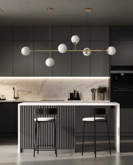LAMPA WISZĄCA SUFITOWA NOWOCZESNA ZŁOTO SZCZOTKOWANE BIAŁE KULE FINO 6 LED