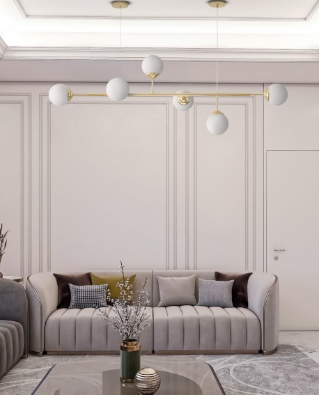 LAMPA WISZĄCA SUFITOWA NOWOCZESNA ZŁOTO KLASYCZNE BIAŁE KULE FINO 6
