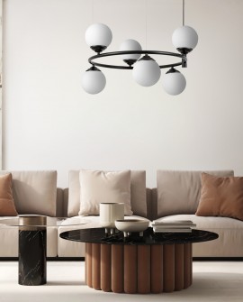 LAMPA WISZĄCA SUFITOWA ŻYRANDOL NOWOCZESNA CZARNA BIAŁE KULE FINO 6