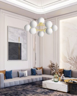 LAMPA WISZĄCA NOWOCZESNA ZŁOTO KLASYCZNE BIAŁE KULE LEDO 12