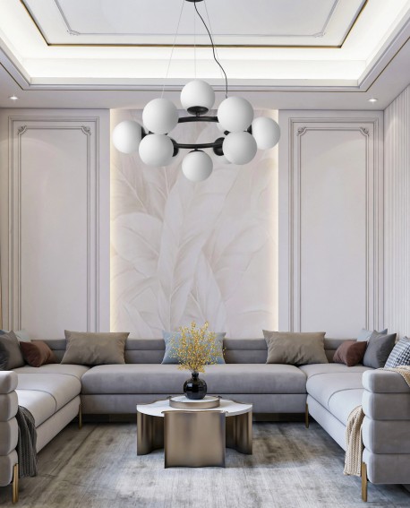 LAMPA WISZĄCA NOWOCZESNA CZARNA BIAŁE KULE LEDO 12