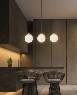 LAMPA WISZĄCA SUFITOWA NOWOCZESNA POTRÓJNA ZŁOTO SZCZOTKOWANE BIAŁE KULE FINO 3 LED