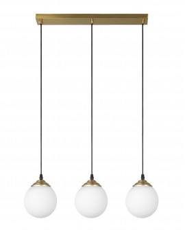 LAMPA WISZĄCA SUFITOWA NOWOCZESNA POTRÓJNA ZŁOTO SZCZOTKOWANE BIAŁE KULE FINO 3 LED