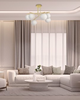 LAMPA SUFITOWA WISZĄCA ŻYRANDOL NOWOCZESNA ZŁOTO KLASYCZNE BIAŁE KULE LEDO 6