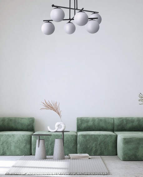 LAMPA SUFITOWA WISZĄCA ŻYRANDOL NOWOCZESNA CZARNA BIAŁE KULE LEDO 6
