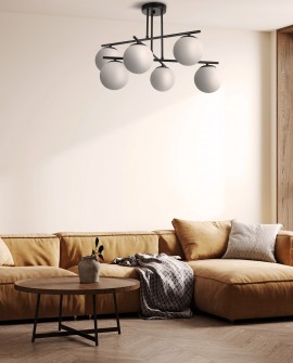 LAMPA SUFITOWA WISZĄCA ŻYRANDOL NOWOCZESNA CZARNA BIAŁE KULE LEDO 6