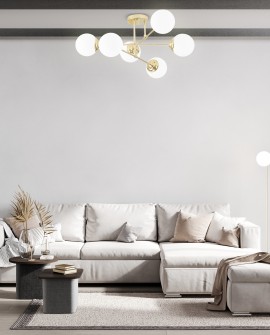 LAMPA WISZĄCA SUFITOWA ŻYRANDOL NOWOCZESNA ZŁOTO KLASYCZNE BIAŁE KULE FINO 6