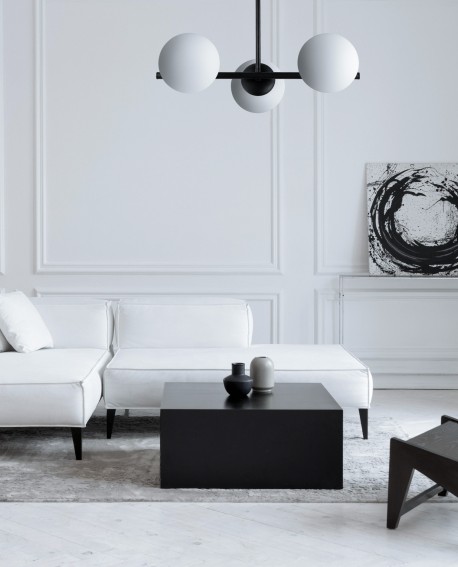 LAMPA SUFITOWA WISZĄCA NOWOCZESNA CZARNA BIAŁE KULE LEDO 3