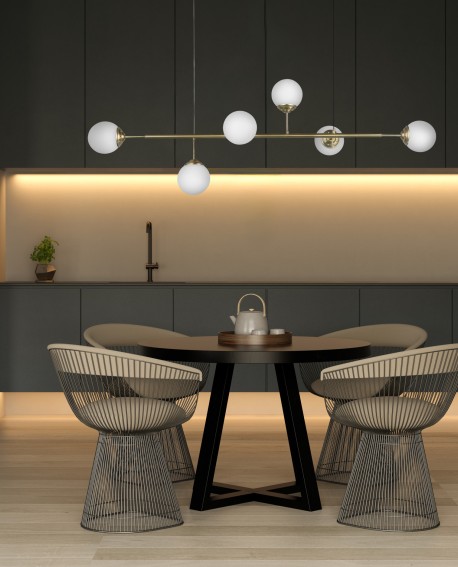 LAMPA WISZĄCA SUFITOWA NOWOCZESNA ZŁOTO SZCZOTKOWANE BIAŁE KULE FINO 6 LED