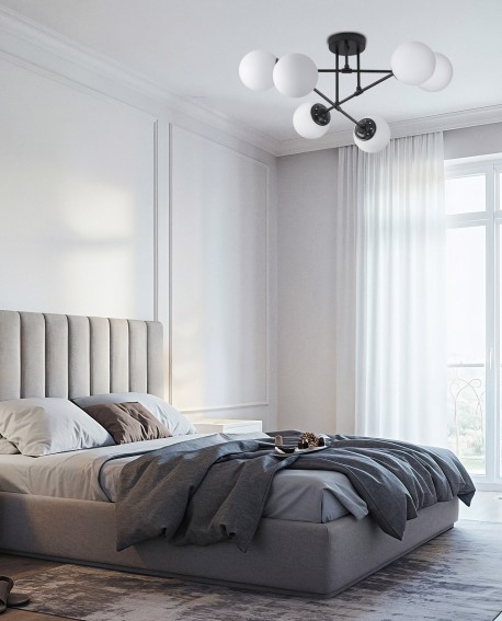 LAMPA WISZĄCA SUFITOWA ŻYRANDOL NOWOCZESNA CZARNA BIAŁE KULE FINO 6