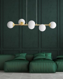LAMPA WISZĄCA SUFITOWA NOWOCZESNA ZŁOTO KLASYCZNE BIAŁE KULE FINO 6