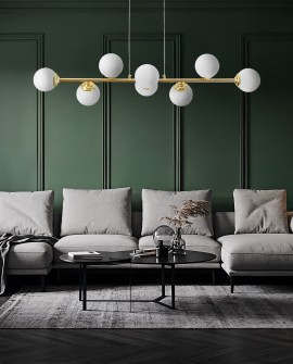 LAMPA WISZĄCA SUFITOWA ŻYRANDOL NOWOCZESNA ZŁOTO KLASYCZNE BIAŁE KULE FINO 8