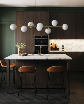 LAMPA WISZĄCA SUFITOWA ŻYRANDOL NOWOCZESNA ZŁOTO SZCZOTKOWANE BIAŁE KULE FINO 8 LED