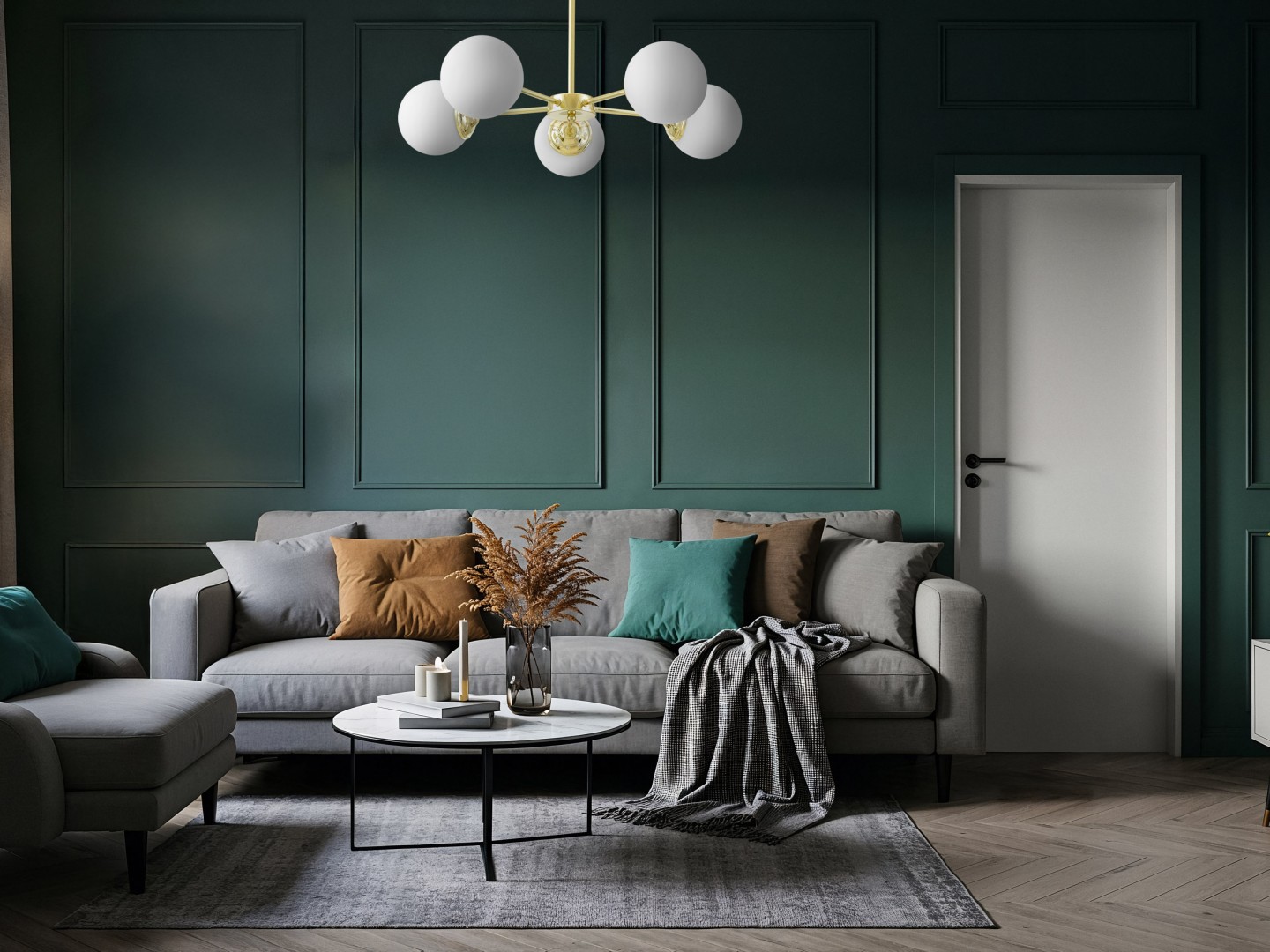 Nowoczesna lampa sufitowa FINO 5 w stylu glamour nad strefą wypoczynkową
