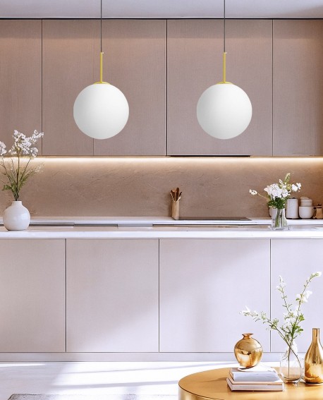LAMPA WISZĄCA NOWOCZESNA ZŁOTO KLASYCZNE BIAŁA KULA FREDICA 30 LUMINA DECO