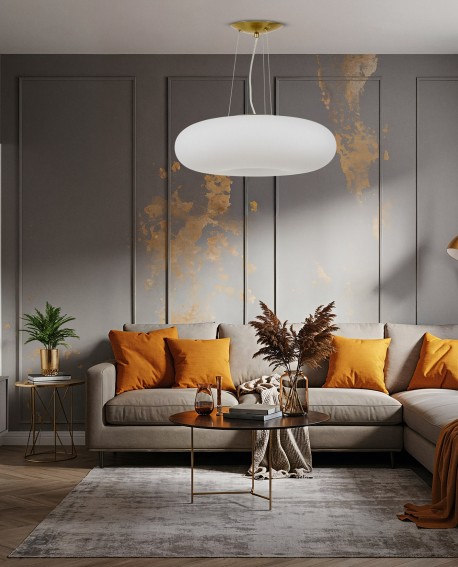 LAMPA WISZĄCA SUFITOWA NOWOCZESNA BIAŁO-ZŁOTA BIANTE D48 LUMINA DECO