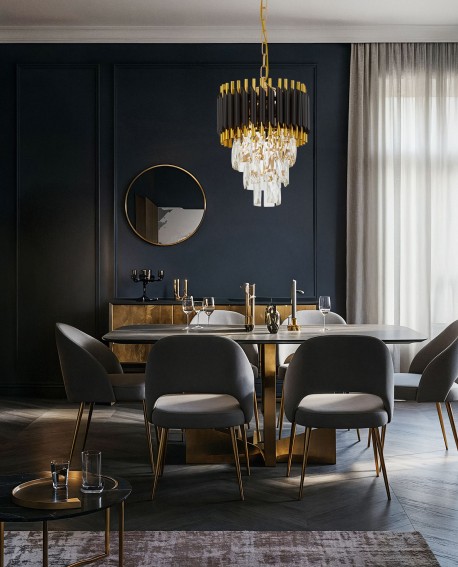 LAMPA WISZĄCA ŻYRANDOL KRYSZTAŁOWY CZARNO-ZŁOTY MAZINI D25 LUMINA DECO