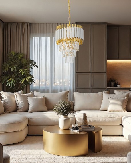 LAMPA WISZĄCA ŻYRANDOL KRYSZTAŁOWY BIAŁO-ZŁOTY MAZINI D25 LUMINA DECO