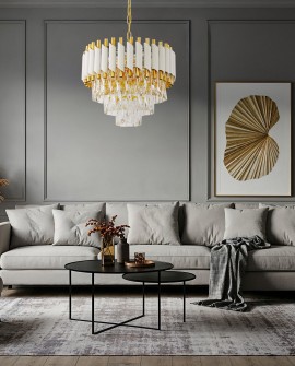 LAMPA WISZĄCA ŻYRANDOL KRYSZTAŁOWY BIAŁO-ZŁOTY MAZINI D40 LUMINA DECO