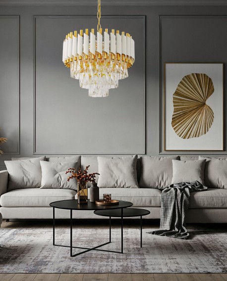 LAMPA WISZĄCA ŻYRANDOL KRYSZTAŁOWY BIAŁO-ZŁOTY MAZINI D40 LUMINA DECO