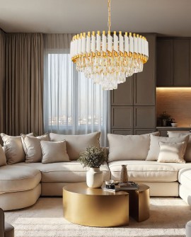 LAMPA WISZĄCA ŻYRANDOL KRYSZTAŁOWY BIAŁO-ZŁOTY MAZINI D50 LUMINA DECO