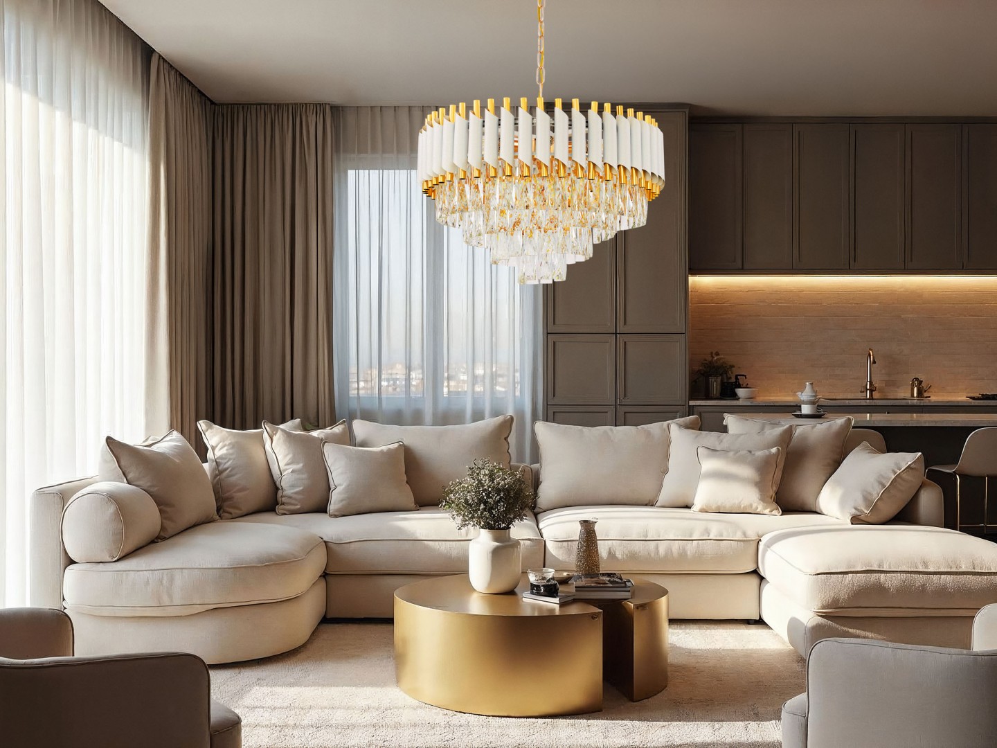 LAMPA WISZĄCA ŻYRANDOL KRYSZTAŁOWY BIAŁO-ZŁOTY MAZINI D50 LUMINA DECO