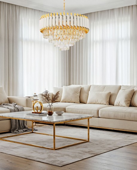 LAMPA WISZĄCA ŻYRANDOL KRYSZTAŁOWY BIAŁO-ZŁOTY MAZINI D50 LUMINA DECO