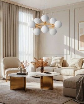 LAMPA WISZĄCA NOWOCZESNA ZŁOTA BIAŁE KULE MARSIADA 9 LUMINA DECO