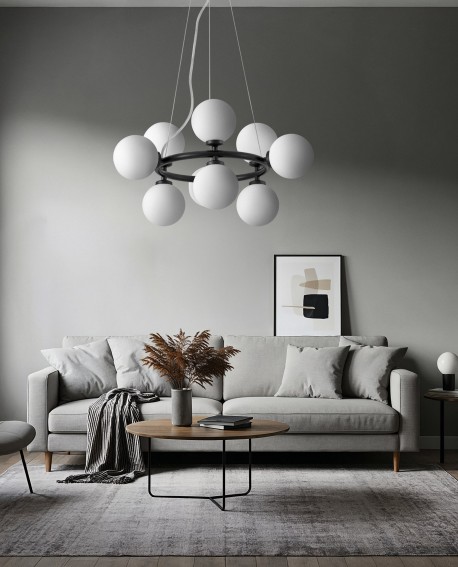 LAMPA WISZĄCA NOWOCZESNA CZARNA BIAŁE KULE MARSIADA 9 LUMINA DECO