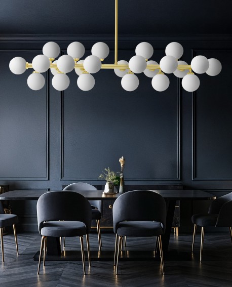 LAMPA WISZĄCA SUFITOWA NOWOCZESNA ZŁOTO KLASYCZNE BIAŁE KULE PETRICA 24 LUMINA DECO