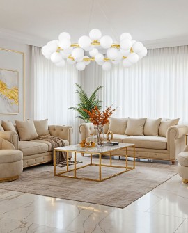 LAMPA WISZĄCA NOWOCZESNA ZŁOTO KLASYCZNE BIAŁE KULE MARSIADA 40 LUMINA DECO