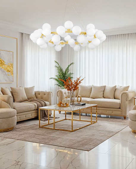 LAMPA WISZĄCA NOWOCZESNA ZŁOTO KLASYCZNE BIAŁE KULE MARSIADA 40 LUMINA DECO