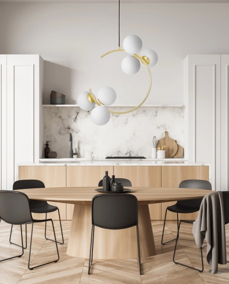 LAMPA WISZĄCA SUFITOWA NOWOCZESNA ZŁOTO KLASYCZNE BIAŁE KULE BONIO 6 LUMINA DECO