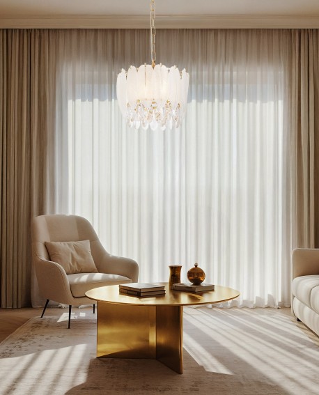 NOWOCZESNY ŻYRANDOL KRYSZTAŁOWY BIAŁO-ZŁOTY CAVALINI D30 LUMINA DECO