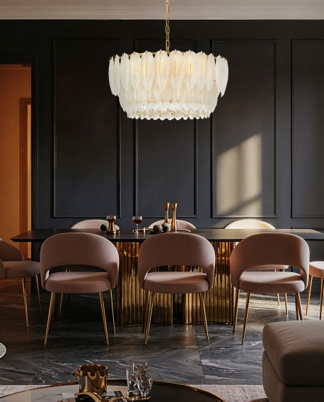 NOWOCZESNY ŻYRANDOL KRYSZTAŁOWY BIAŁO-ZŁOTY CAVALINI D60 LUMINA DECO