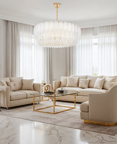 ŻYRANDOL NOWOCZESNY KRYSZTAŁOWY BIAŁO-ZŁOTY CAVALINI D80 LUMINA DECO