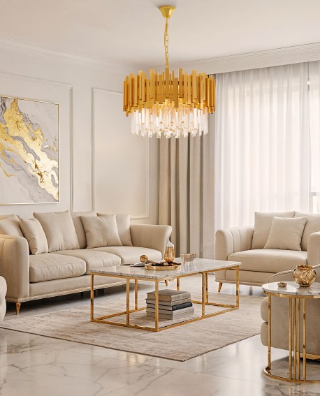 LAMPA WISZĄCA ŻYRANDOL KRYSZTAŁOWY ZŁOTY FERA D50 LUMINA DECO