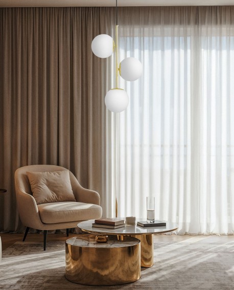 LAMPA WISZĄCA NOWOCZESNA ZŁOTO KLASYCZNE BIAŁE KULE STELVIO 3 LUMINA DECO