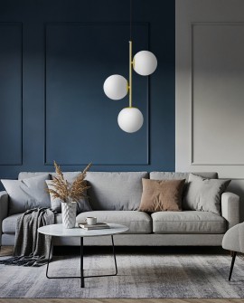 LAMPA WISZĄCA NOWOCZESNA ZŁOTO KLASYCZNE BIAŁE KULE STELVIO 3 LUMINA DECO