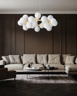 LAMPA WISZĄCA NOWOCZESNA ZŁOTO KLASYCZNE BIAŁE KULE MARSIADA 25 LUMINA DECO