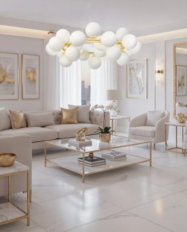 LAMPA WISZĄCA NOWOCZESNA ZŁOTO KLASYCZNE BIAŁE KULE MARSIADA 25 LUMINA DECO
