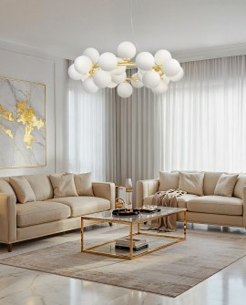 LAMPA WISZĄCA NOWOCZESNA ZŁOTO KLASYCZNE BIAŁE KULE MARSIADA 25 LUMINA DECO