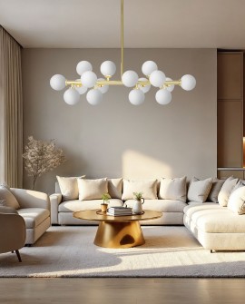 LAMPA WISZĄCA SUFITOWA NOWOCZESNA ZŁOTO KLASYCZNE BIAŁE KULE PETRICA 16 LUMINA DECO