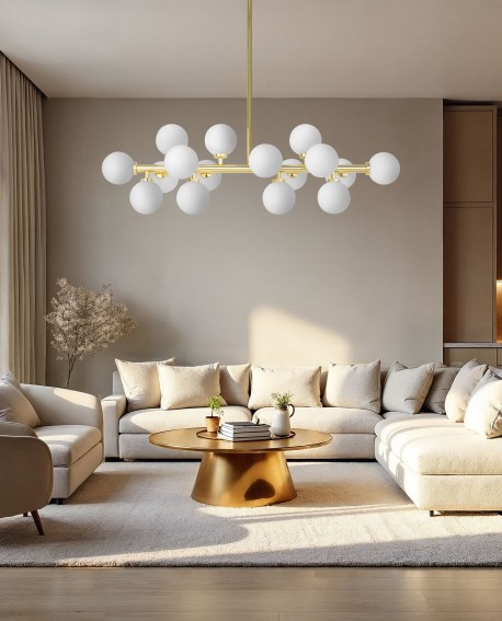 LAMPA WISZĄCA SUFITOWA NOWOCZESNA ZŁOTO KLASYCZNE BIAŁE KULE PETRICA 16 LUMINA DECO