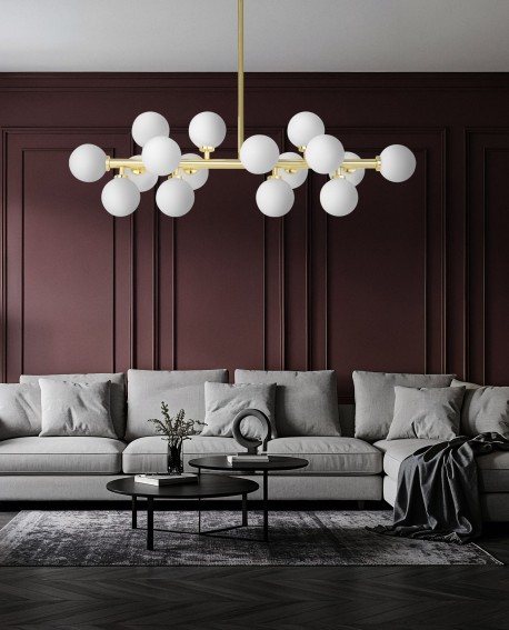 LAMPA WISZĄCA SUFITOWA NOWOCZESNA ZŁOTO KLASYCZNE BIAŁE KULE PETRICA 16 LUMINA DECO
