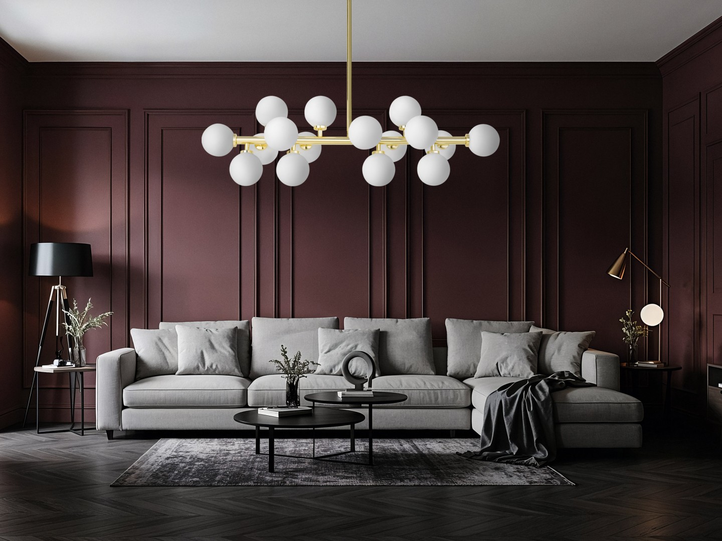 lampa wisząca złota petrica 16 przedstawiona we wnętrzu lumina deco